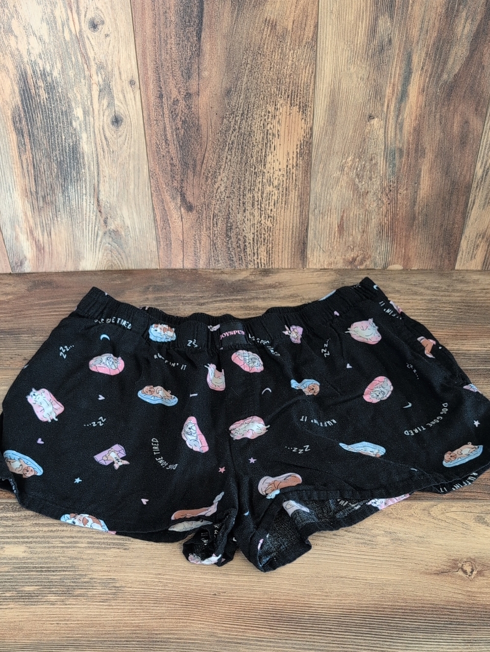 Joyspun Black Sleeping Dogs Dog Gone Tired Sleep Shorts L      T172